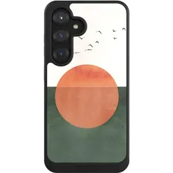Nivocase Hülle für Samsung Galaxy S25 Handyhülle NIVOcore Case Schwarz Sonnenschein Sonnenuntergang Vogel (Samsung Galaxy S25), Smartphone Hülle, Schwarz