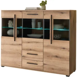 HIGHBOARD Eiche Evoke, Kommode 160 cm mit Beleuchtung, Soft-Close