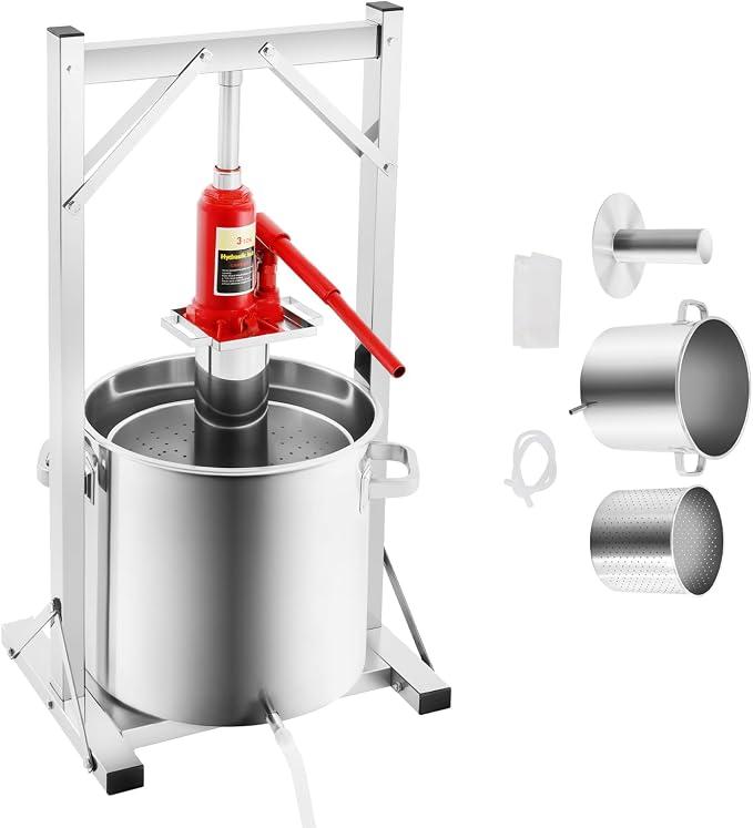 Fruchtpresse, Weinpresse, Stahl 22L Edelstahlkorb Obstpresse, Beerenpresse Saft, Gemüsepresse, Manuell Obstweinpresse, 3T Multifunktions Hydraulische Entsafter, für Weingüter