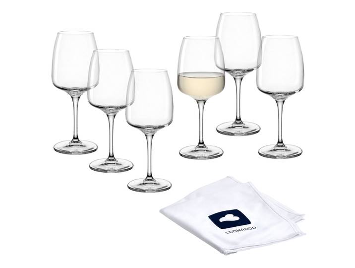 Weißweinglas LEONARDO Rieslinggläser CESTI + Poliertuch , transparent (transparent, weiß, blau), H:18cm Ø:7,4cm, Kristallglas, Trinkgefäße, Weißweinglas, 6 Riesling-Gläser mit Poliertuch