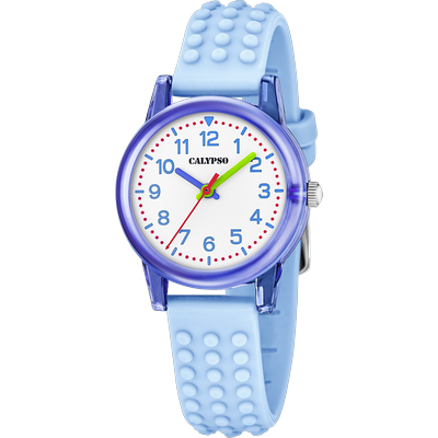 Quarzuhr CALYPSO WATCHES "Junior Collection", blau (hellblau), Armbanduhren, Kinder, Quarzuhr, Armbanduhr, Silikonarmband, analog