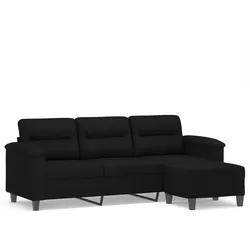 vidaXL 3-Sitzer-Sofa mit Hocker Schwarz 180 cm Mikrofasergewebe