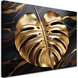 WANDBILD goldglänzendes monstera blatt abstrakt