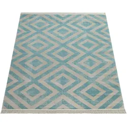 FLACHWEBTEPPICH, mit Rautenmuster, Blau, 60 x 100 cm