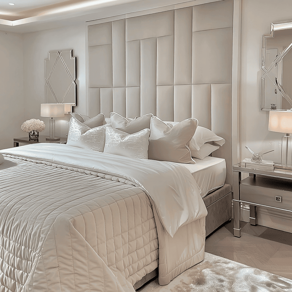Kensington Grey & Off White Premium Abstract Headboard, Emperor