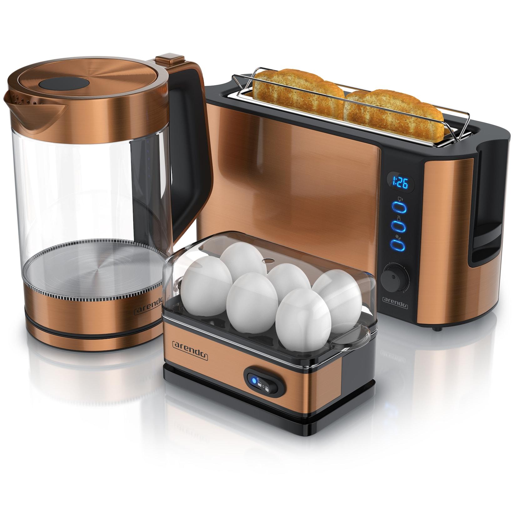 Arendo Frühstücksset 3 teilig, Wasserkocher, Toaster, Eierkocher