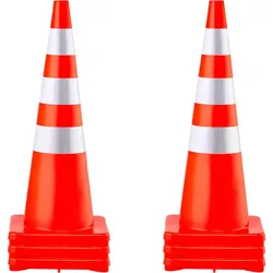 VEVOR 6 Stk. Sicherheitskegel, 37 x 90 cm Verkehrskegel, PVC-Baukegel, Reflektierende Kragen, Verkehrskegel mit Beschwerter Basis, Verkehrskontrolle, Parken auf Einfahrten und Schulverbesserungen