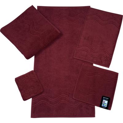 Waschhandschuh ROSS "Cashmere feeling", rot (vino), B:16cm L:22cm, Frottier, Baumwolle, Handtücher, mit Wellen-Bordüre