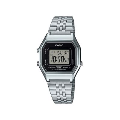 Chronograph CASIO VINTAGE, silber (edelstahlfarben, schwarz, grau), Armbanduhren, Damen, silberfarben, Chronograph, Quarzuhr, Armbanduhr, Damenuhr, Edelstahlarmband, digital