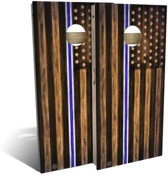 Skip's Garage Charred EMS White and Blue Outdoor Cornhole Board Game