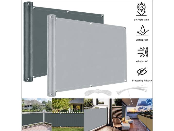 Voile d'ombrage pour balcon, toile imperméable, filet pare-soleil, protection UV à 95 % pour abri de jardin, terrasse, porche, garde-corps, piscine, décoration