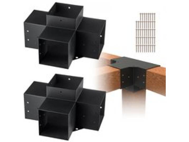 VEVOR Kit Supports de Pergola 6x6 po 15x15 cm Support de Poteau Bois de Menuiserie 2 Supports d'Angle à 4 Voies Base de Poutres Quincaillerie Bricolage pour Tonnelles, Pergolas de Terrasse, Cabanes
