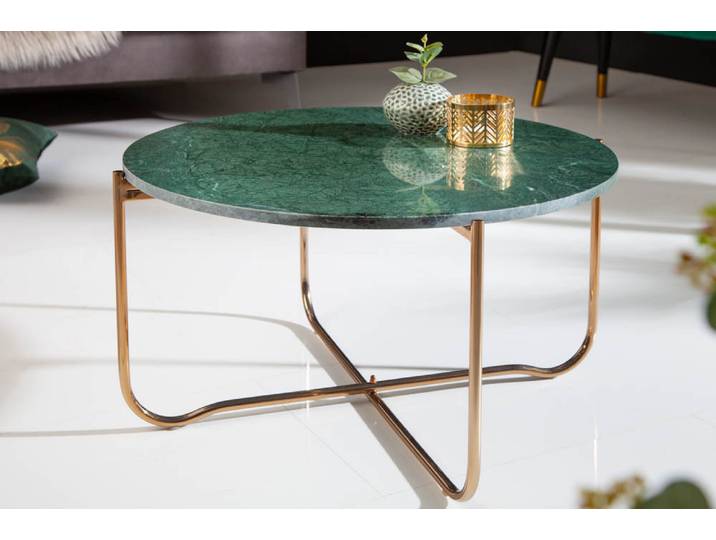 Runder Couchtisch NOBLE 65cm grün Marmor abnehmbare Tischplatte klappbar gold Metall Sofatisch Wohnzimmertisch Modern & Design