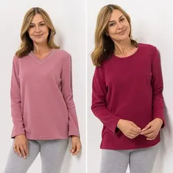 POLARSTERN HOMEWEAR 2 Shirts Mikrofaser Fleece Ausschnittvariationen mit Glitzerdetails