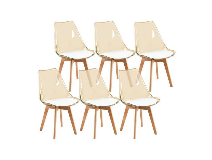 LuxusKollektion Esszimmerstuhl Esszimmerstühle 6er 6 Brauner Transparenter & Weißem Lederpolster