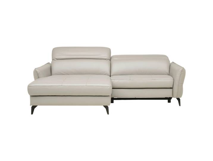 Celina Home Ecksofa, Hellgrau, Metall, Echtleder, Rindleder, 3-Sitzer, Ottomane links, L-Form, 246x175 cm, Made in Europe, Typenauswahl, Bettkasten erhältlich, Fußauswahl, Lederauswahl, Stoffauswahl, seitenverkehrt Rücken echt, motorische Relaxfunktion, Wohnzimmer, Sofas & Couches, Wohnlandschaften, Ecksofas