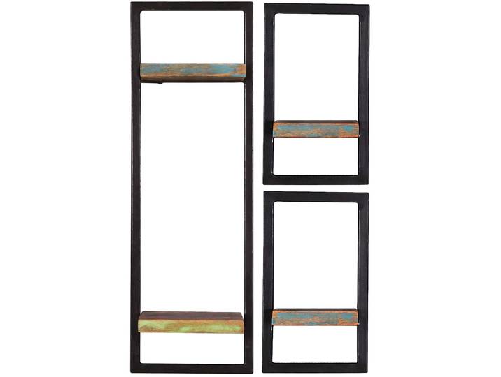 Wandregal SIT Menton 3-teilig aus Altholz mit schwarzem Metallrahmen , bunt (schwarz, bunt), B:50cm H:75cm T:25cm, Massivholz, Metall, Regale, Wandregal, 2 niedrige & 1 hohes Wandregal für kreative Wandgestaltung