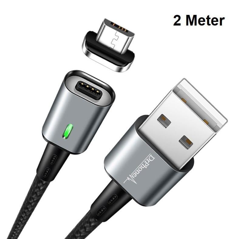 DrPhone iCON Series Magnetische Micro USB Kabel, 2m, 3.0A Snellader, Nylon Gevlochten