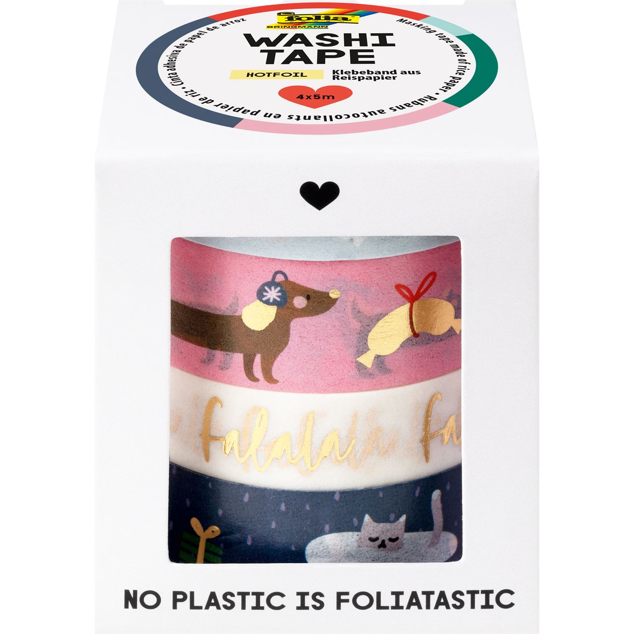 folia Washi Tape Falala Deko-Klebeband matt 10,0/15,0 mm x 5,0 m 4 Rollen