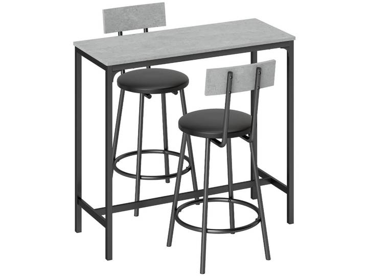 Homcom Bartisch-Mit-Barhocker-Set 3er Set MDF Stahl Grau, Metall, Nachbildung, 40x90.5x100 cm, Bar- & Weinzubehör, Barzubehör