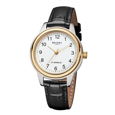 Mechanische Uhr REGENT, schwarz, weiß, Armbanduhren, Damen, Armbanduhr, Damenuhr, Lederarmband, analog