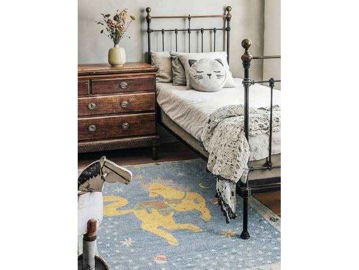 RugVista Unicorn Kinderteppich, 100 x 160 cm, Blau/Mint Moderne, Kinder, Rechteckig, Niedriger Stapel, Nur chemische Reinigung, Ohne gefährliche Chemikalien, Kinderzimmer