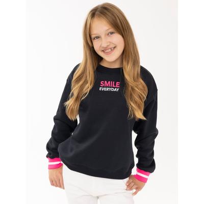 Sweatshirt ZWILLINGSHERZ "SMILE", Mädchen, Gr. 158/164, schwarz (marine), Sweatware, Obermaterial: 50% Baumwolle, 50% Polyester, Sweatshirts Sweatshirt, gestreifte elastische Bündchen, SMILE Print vorne und hinten, Rundhals