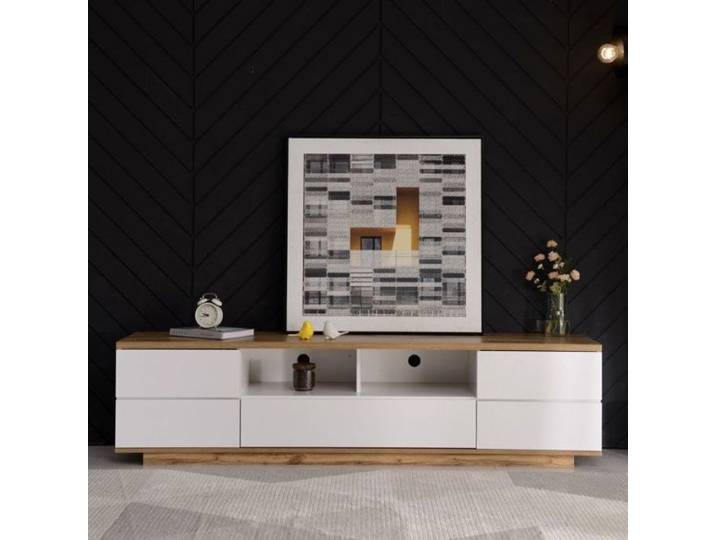 Meuble TV 180 cm blanc style épuré meuble salon avec étagères pratiques pour votre espace télévision blanc MEUBLE TV