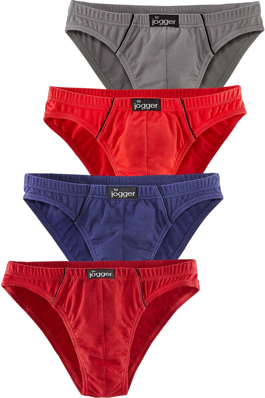 Slip LE JOGGER "Minislip", Herren, Gr. 9, 4 Stk., bunt, Jersey, Obermaterial: 95% Baumwolle, 5% Elasthan, unifarben, körpernah, Unterhosen Slip, knappe Form, schöne Farben mit kontrastfarbenen Pipings bunt 9, 4 Stk.