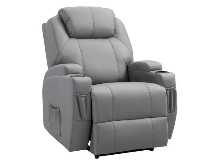 HOMCOM - Fauteuil de relaxation massant - Simili cuir - 82x97x110cm - Gris clair
