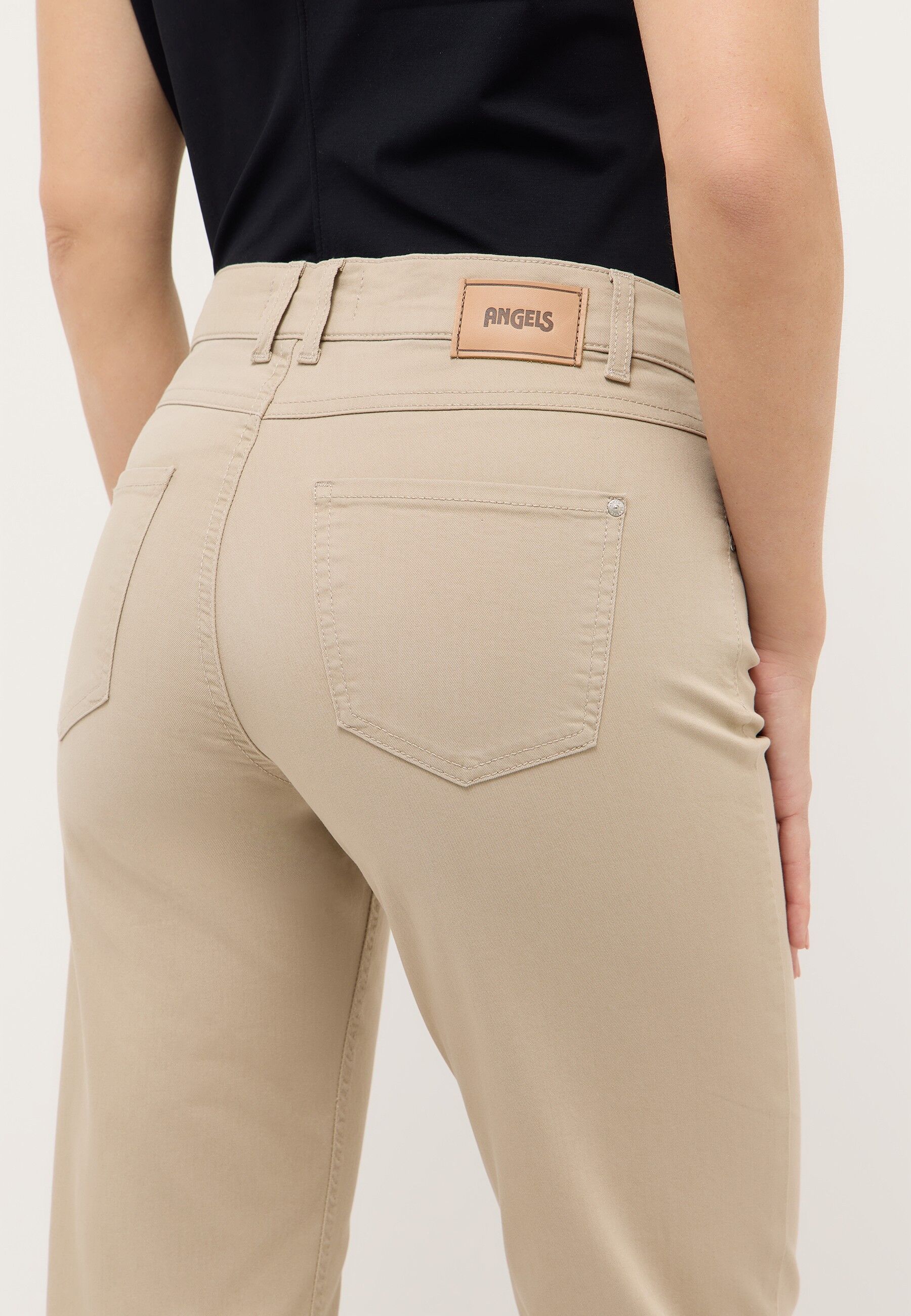 Straight-Jeans ANGELS "Lara", Damen, Gr. 42, Länge 28, beige (sand used), Denim/Jeans, Obermaterial: 89% Baumwolle, 8% Polyester, 3% Elasthan, Jeans Straight-Jeans, Wide Leg sand used 42, Länge 28