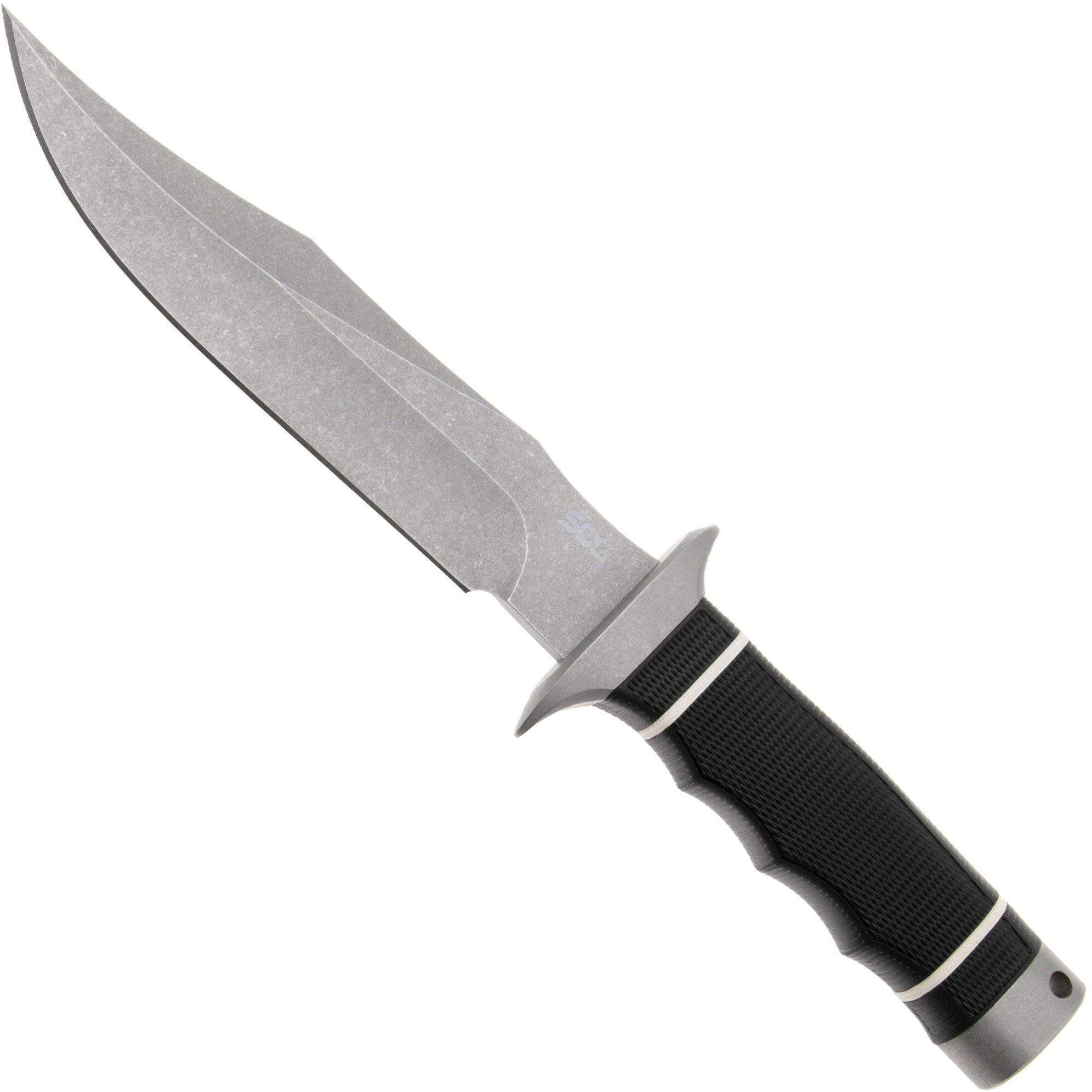 SOG Tech Bowie S11B-BX, Stonewashed AUS-8, Black Kraton coltello fisso