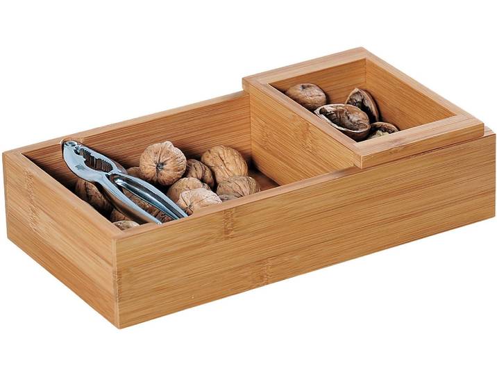 Snackschale KESPER Nussschale inkl. Nussknacker , beige (natur), B:30cm H:7,5cm, Bambus, Schüsseln, Snackschale, mit Schale für Abfälle