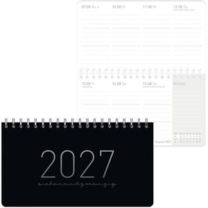 Häfft Tischkalender 11352-0 Black Edition, Wochenkalender quer, 1 Woche = 2 Seiten, 16 x 9 cm, Jahr 2027