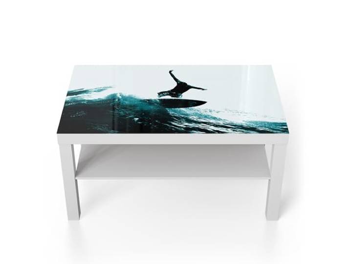 DEQORI Glastisch weiß groß 90x50 cm Motiv Türkise Abenteuer ausgefallener Beistelltisch aus Glas Hochglanz Couchtisch fürs Wohnzimmer moderner Couch Tisch mit Design