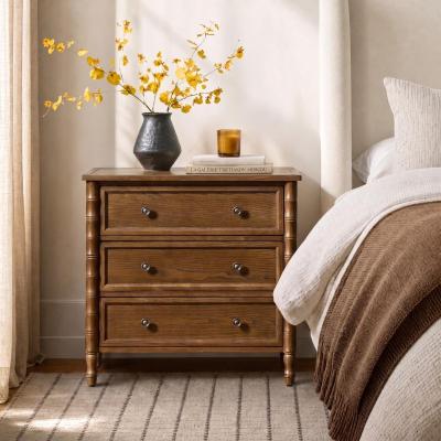 "HULALA HOME Carol Transitional 28""Tall 28''W 3-Solid Wood-Drawer End Table with Charging Station and USB ports"