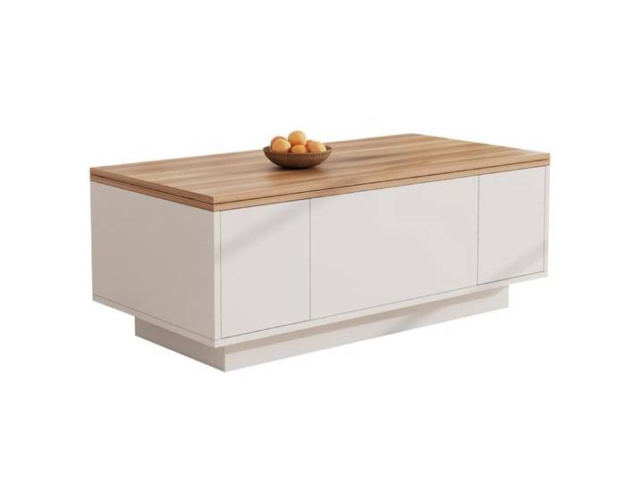 Table Basse-Blanche 100x50x40cm-Double Mécanisme Levage-Rangement Caché-Charge 50kg-Design Moderne-Pour Salon
