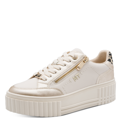 Plateausneaker MARCO TOZZI, Damen, Gr. 41, Textil, beige (creme kombiniert), Lederimitat, kontrastfarbene Details, Schuhe Plateausneaker, Schnürschuh, Halbschuh, Freizeitschuh mit Feel-Me-Ausstattung