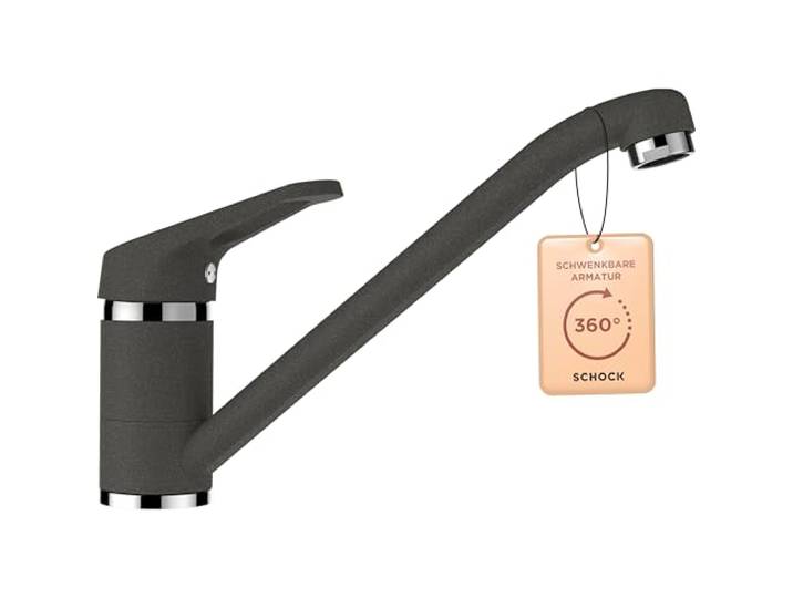 SCHOCK® Küchenarmatur COSMO Asphalt I Hochdruck Einhebelmischer mit Festauslauf I 360° schwenkbar I Extrastarker Wasserdurchlauf I Platzsparendes Design I Standard Norm-Anschlüsse