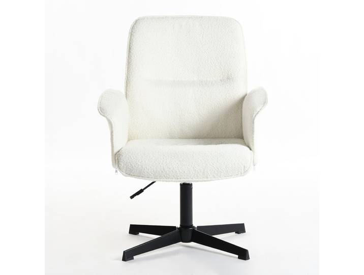 Fauteuil pivotant en tissu bouclette blanc avec accoudoirs