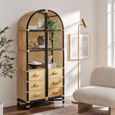 Modway Jane 71 Inch Tall Arched Natural Rattan Bookshelf