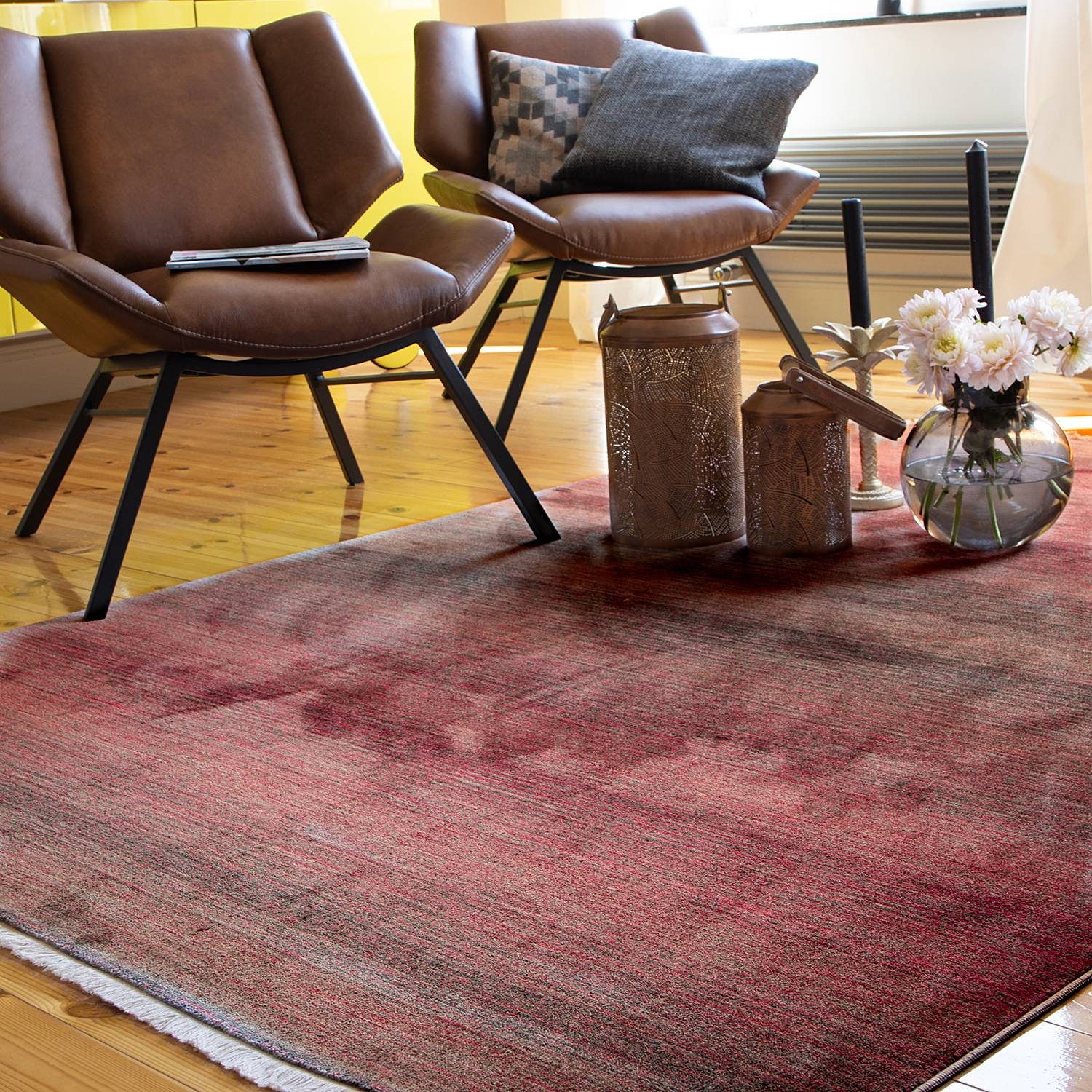 MY Obsession My Laos Tapijt met kleurverloop en franjes, Rood/Multicolour, B: 80 cm, L: 235 cm
