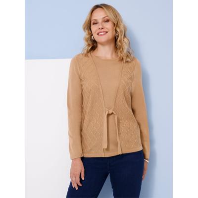 2-in-1-Pullover CLASSIC BASICS "Rundhals-Pullover", Damen, Gr. 44, beige (camel), 100% Polyacryl, gemustert, unifarben, Pullover