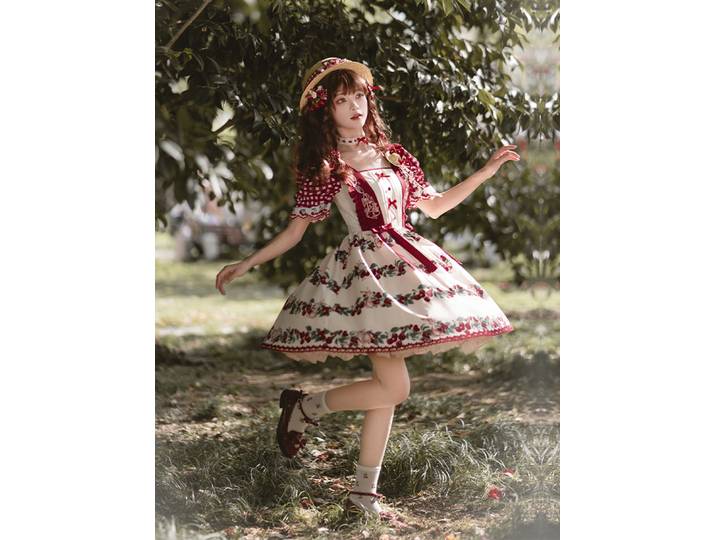 Robe imprimée style campagne None Bunny, robe d'été Lolita Cosplay japonaise Sweet Loli Tea Party à manches courtes avec Puji