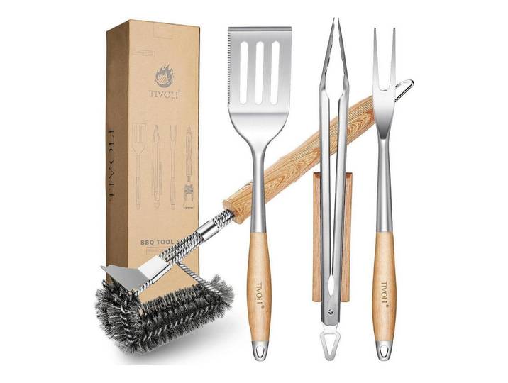 LuxusKollektion Grillbesteck-Set Grillbesteck Set 4teilig Edelstahl Grillzange Pfannenwender BBQ Set 3