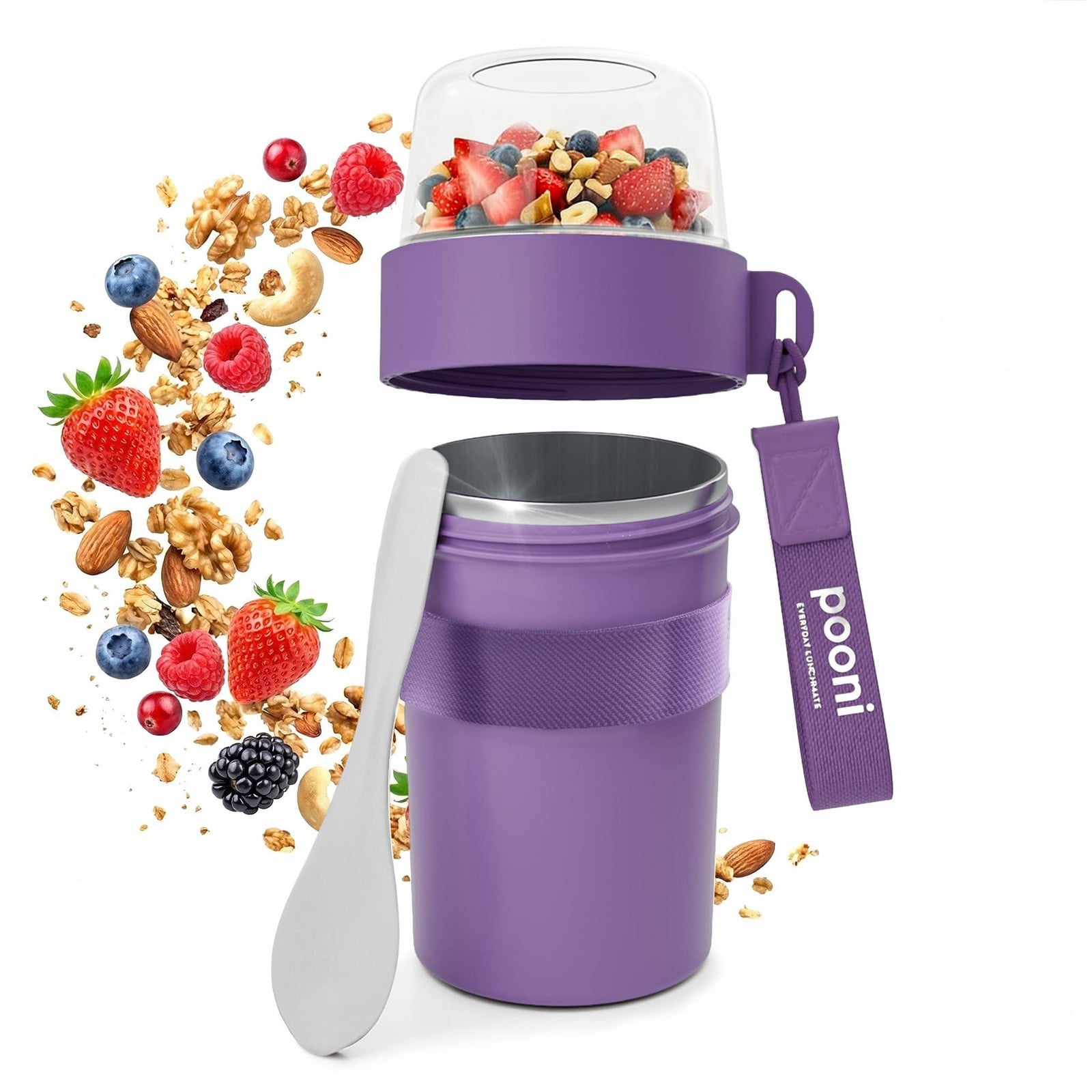 Cereal Cup ontbijtbeker met leksysteem en lepel - 700 ml + 330 ml - Zacht paars
