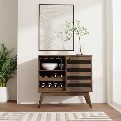 WYNDENHALL Wright 12-Bottle SOLID ACACIA WOOD 39 inch Wide Mid Century Wine Cabinet in Rustic Natural Aged Brown