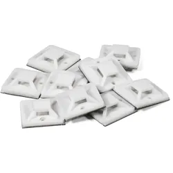 Kabelsockel für Kabelbinder, Schraubbefestigung / Selbstklebend, fixierte Kabelbinderaufnahme 10er-Pack - Maße: 20x20mm - Farbe: weiß