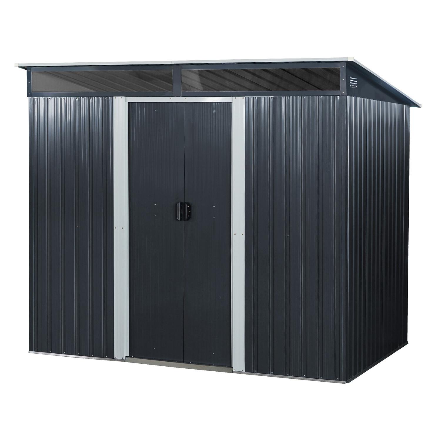 4iQ Gerätehaus Metall 238x174x196 cm Geräteschuppen mit Dachfenster Anthrazit