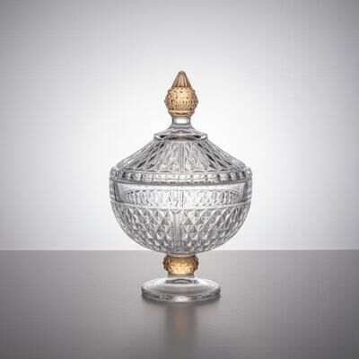 Vivience Footed Glass Jar with Diamond Cut - Amber on Leg and Knob